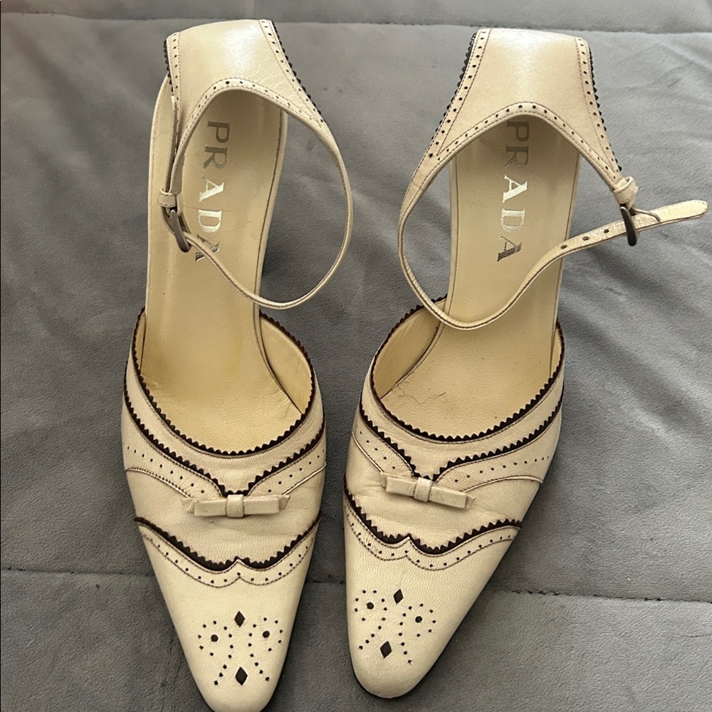 Prada Cream and Brown Women's Heels